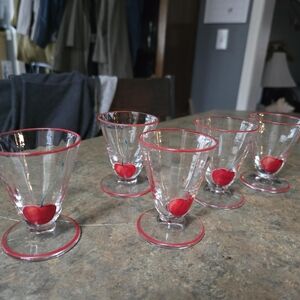 6pc Antique Handpainted Blown Glass Cherry Cordial Shot Glasses